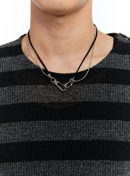 men-s-layered-string-clip-necklace-iy530 / Silver