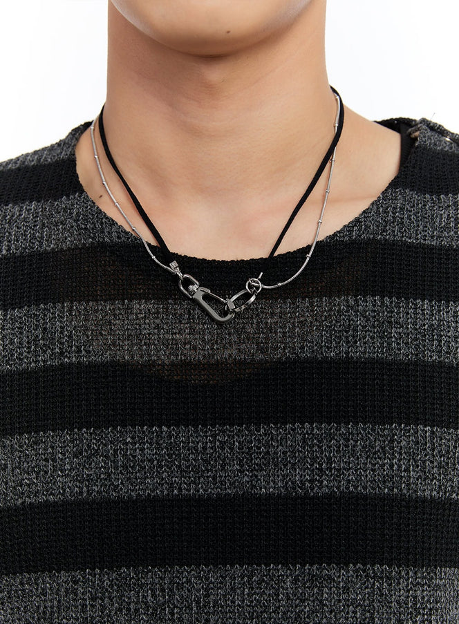 men-s-layered-string-clip-necklace-iy530 / Silver