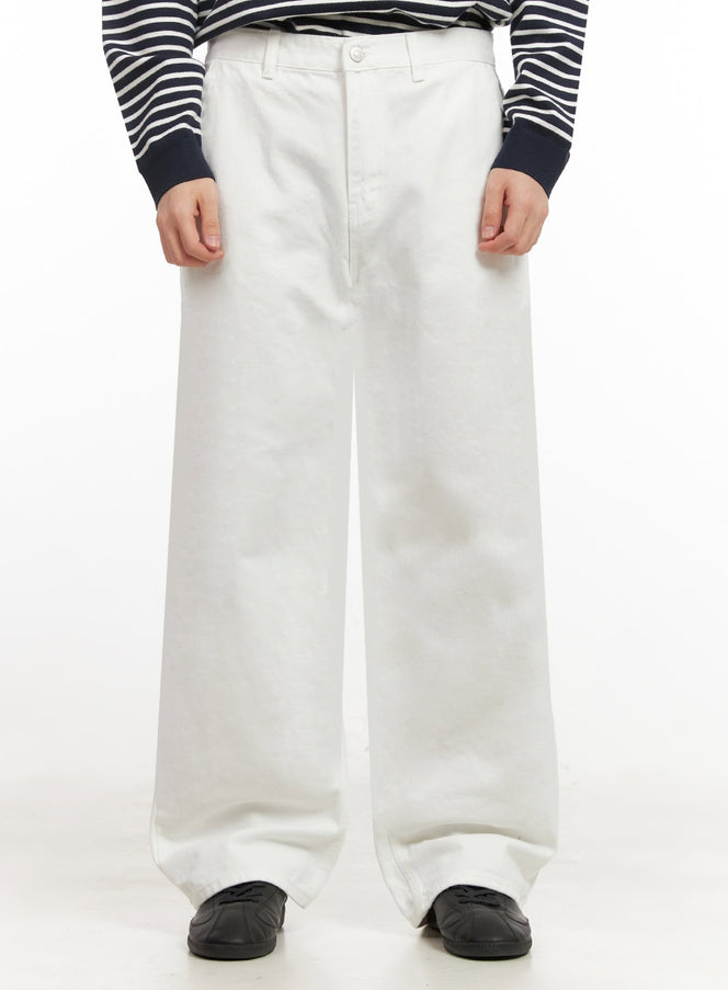 mens-cotton-wide-fit-trousers-white-ij517 / White