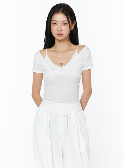 lace-trim-layered-short-sleeve-tee-iu519 / White