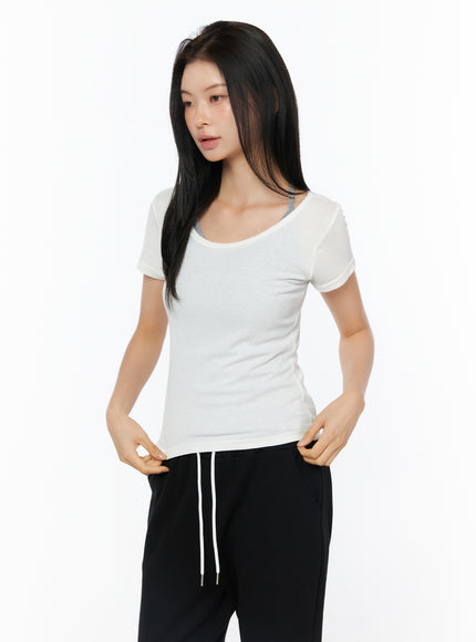 layered-halter-neck-short-sleeve-top-iu516 / White