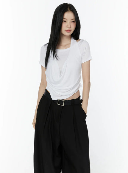 draped-halter-neck-layered-tee-iu503 / White