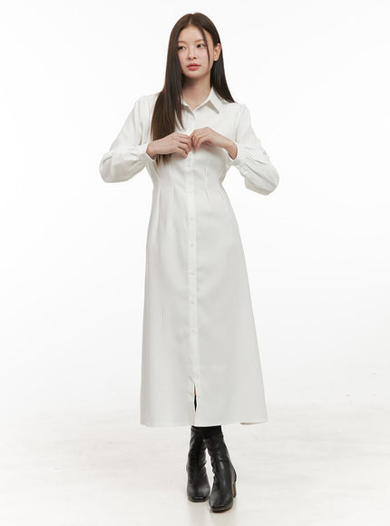 button-down-collared-maxi-dress-od412 / White