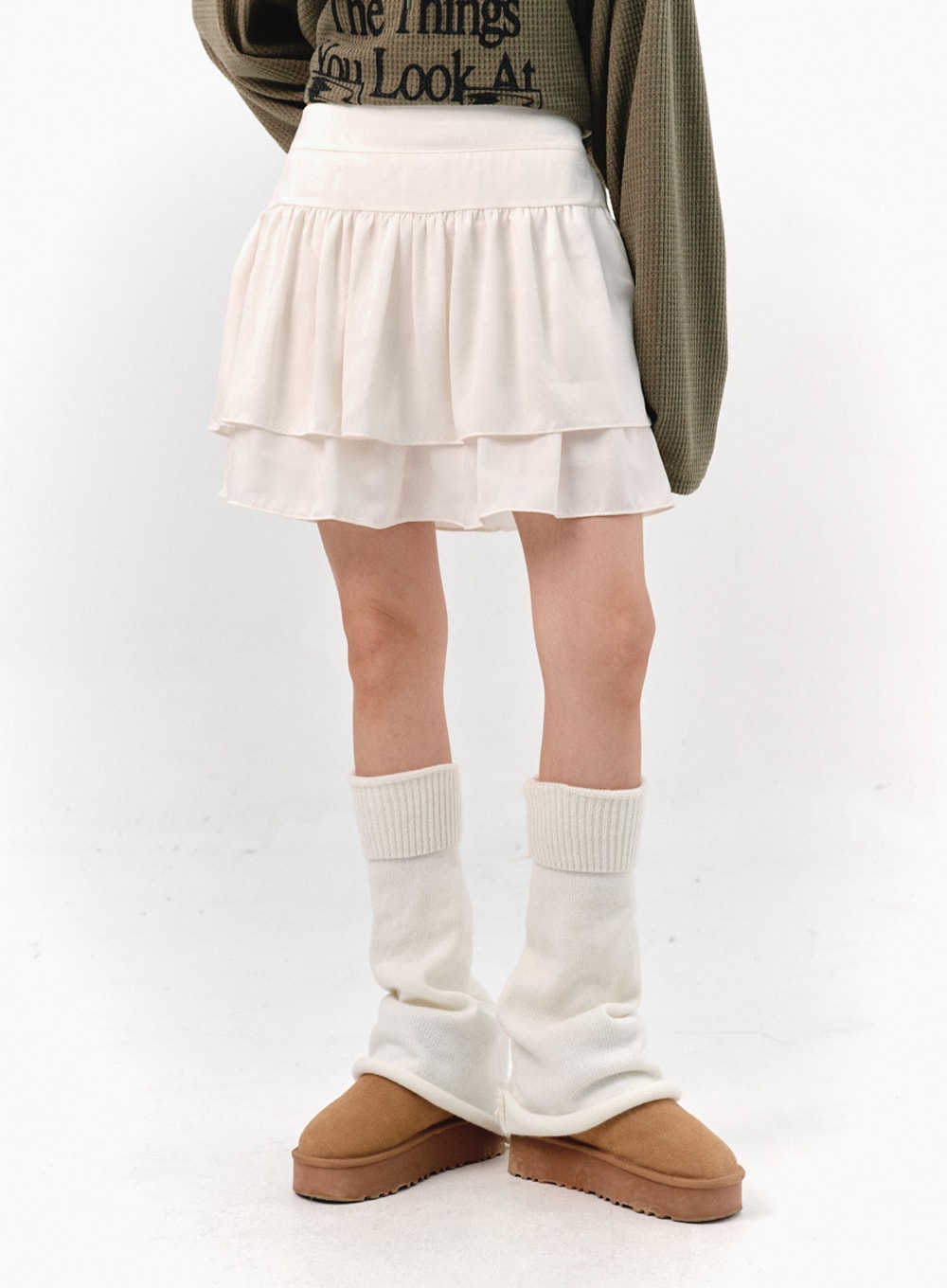 tiered-elastic-band-mini-skirt-is322 / White