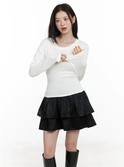 slim-round-neck-long-sleeve-top-if520 / White