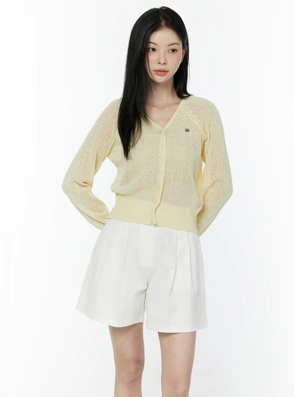 v-neck-cropped-cardigan-iu505 / Yellow