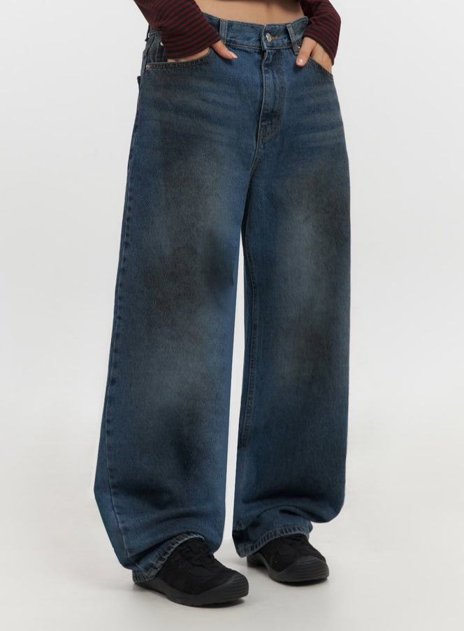 Brianna Dark Washed Wide-Leg Jeans IF510 in Dark blue, size 3XL
