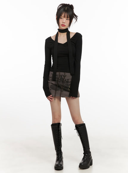 string-studded-graphic-mini-skirt-cj502