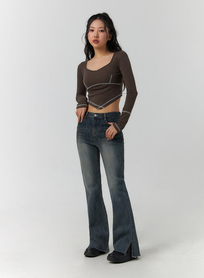 Women's Four Button Mid Waist Flare Front Seam Jeans – OliverandJade