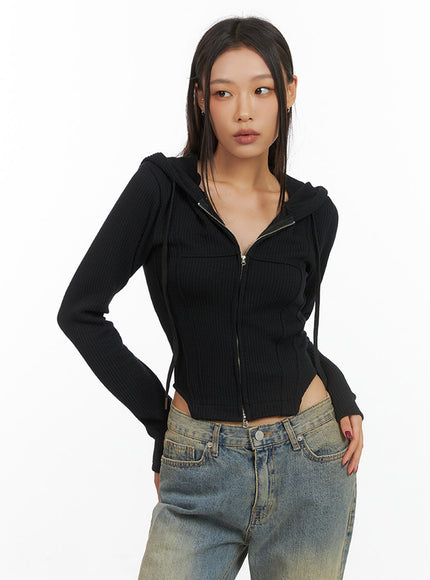 chic-ribbed-zip-up-hooded-top-is427