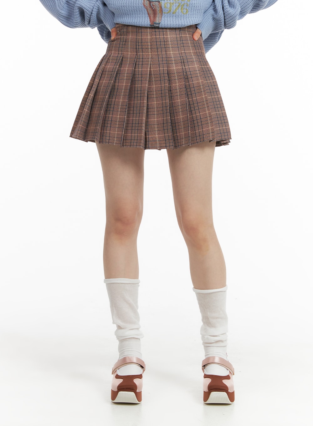 check-pleated-mini-skirt-om408