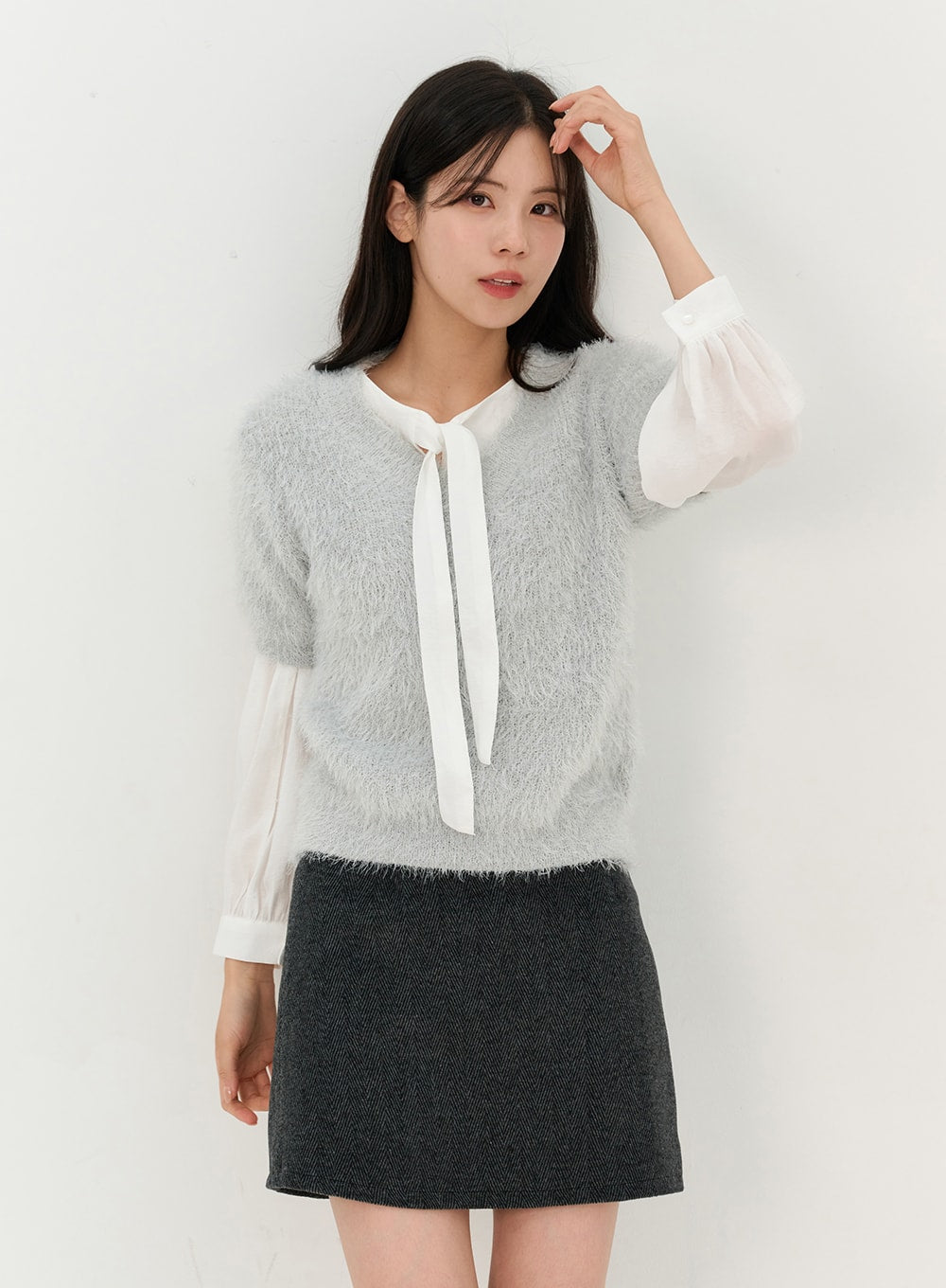 Herringbone Wool Blend Mini Skirt OO327