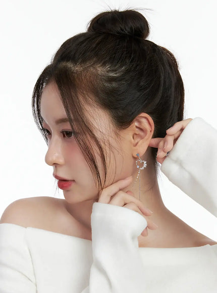 Blue-Point Heart Drop Earrings IN510