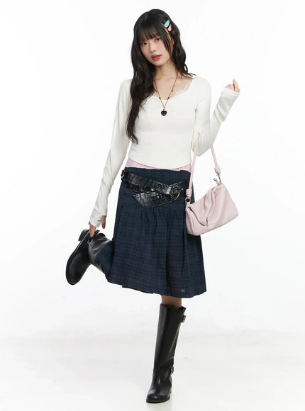 plaid-split-midi-skirt-f516