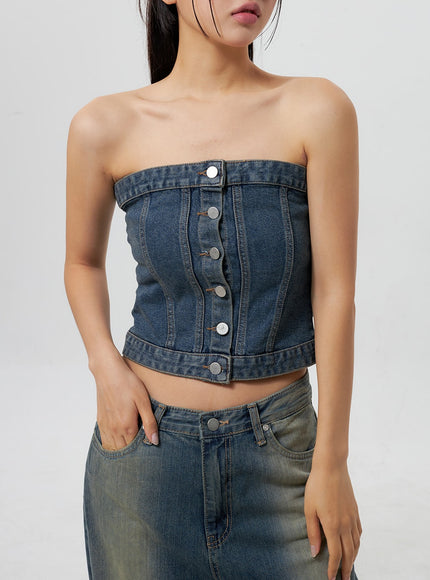 denim-button-tube-top-cy323