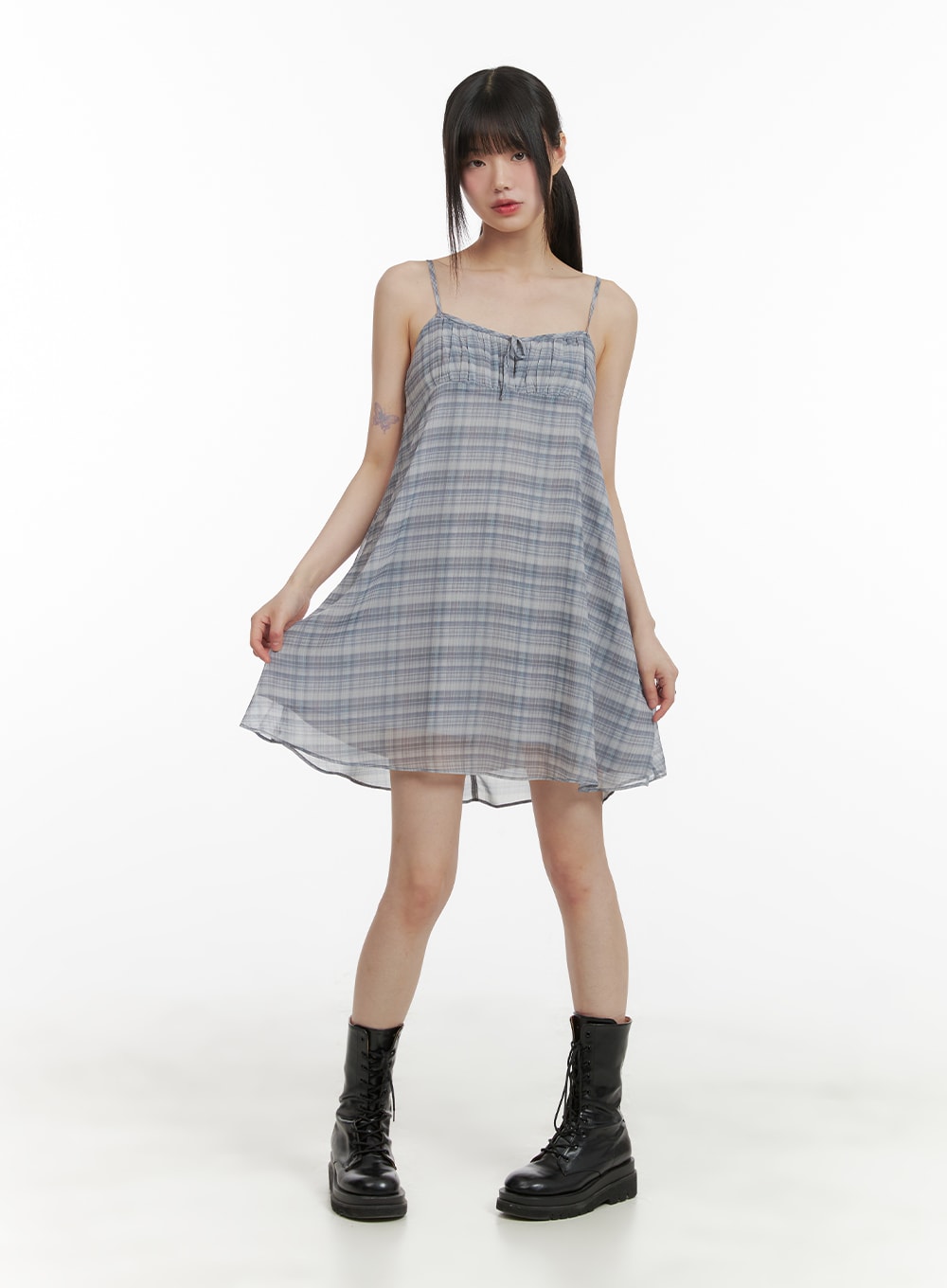 Mesh Striped Knotted Mini Dress CA418