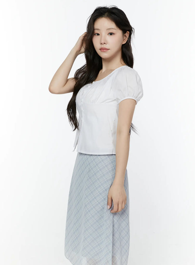 puff-sleeve-shirred-button-blouse-iy507