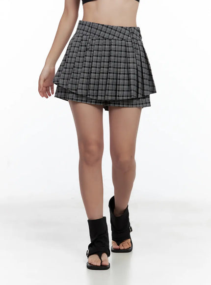 plaid-button-pleated-skort-cl508