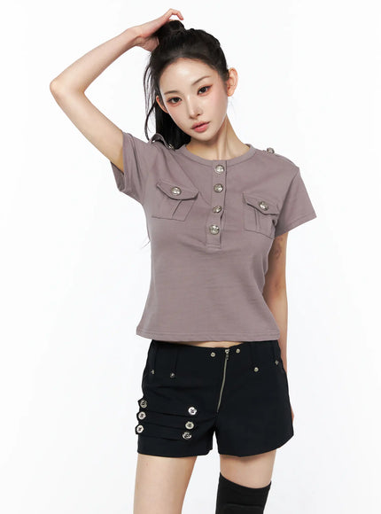 pocket-detail-short-sleeve-tee-cu511 / Dark pink