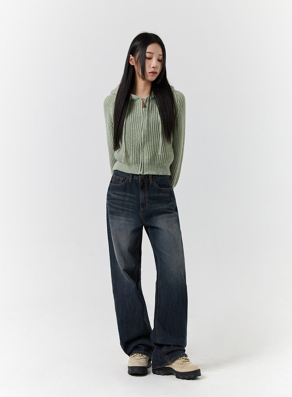 Washed Denim Mid-Waist Wide Leg Jeans CD322