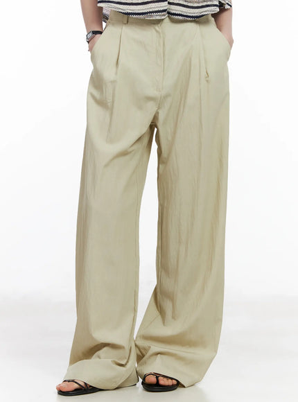 wide-leg-pintuck-trousers-ca509 / Beige