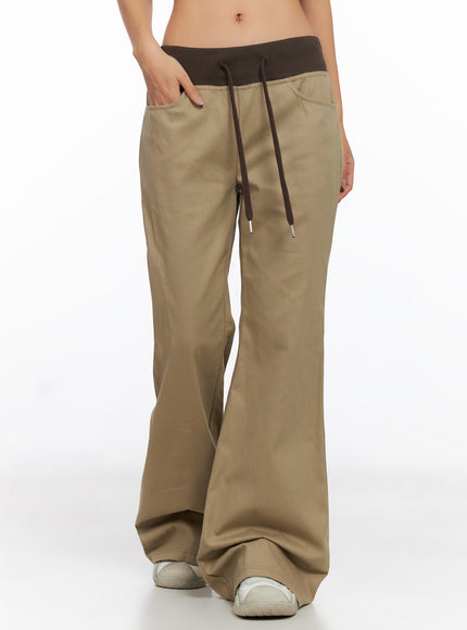 contrast-bootcut-cotton-pants-co515 / Beige