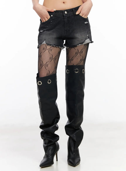 distressed-hem-denim-shorts-cd1202 / Black