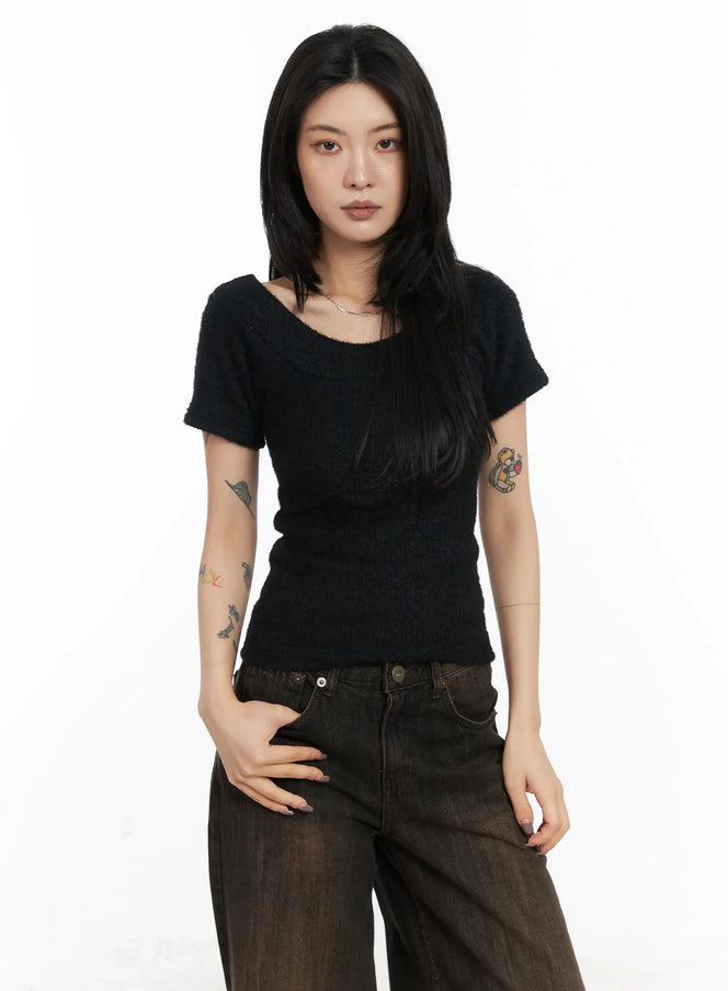 casual-short-sleeve-knit-tee-cd502 / Black
