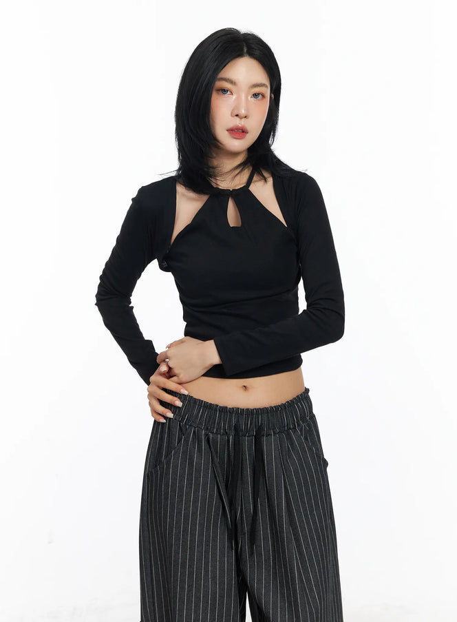 cut-out-halter-crop-top-cj523 / Black