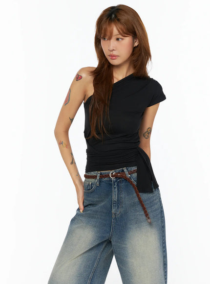 asymmetric-one-shoulder-tie-top-cu517 / Black