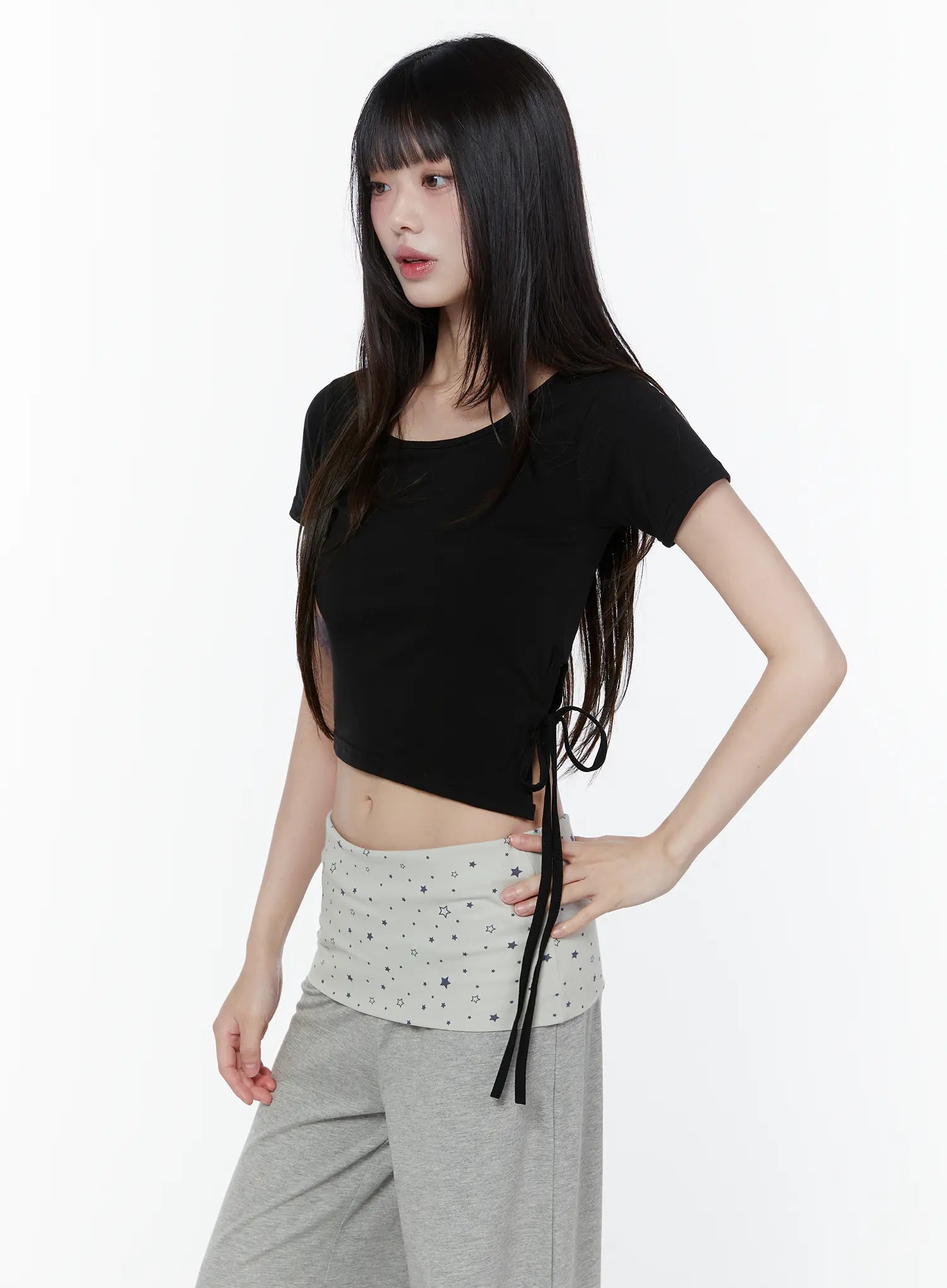 side-slit-ribbon-crop-top-cu508 / Black
