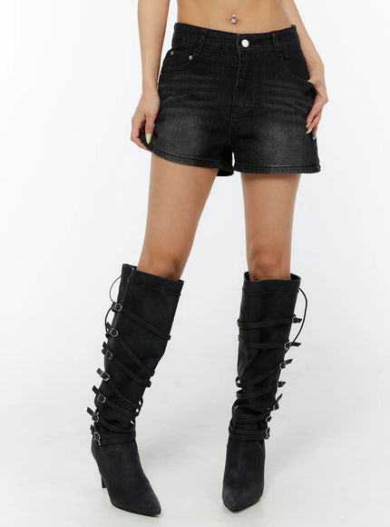Studded Hip-Pad Denim Shorts CY520