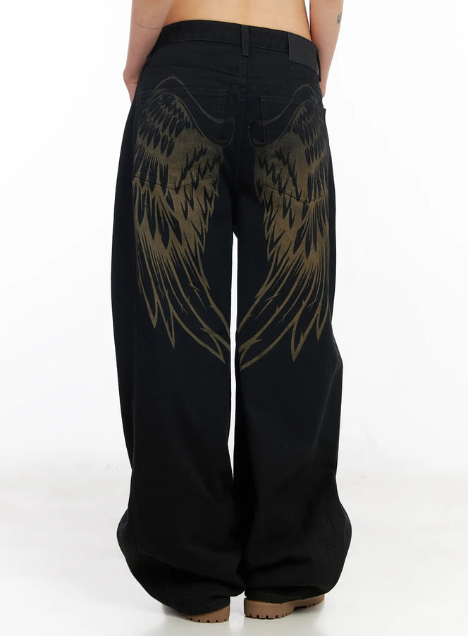 joan-graphic-wide-leg-pants-cm516 / Black