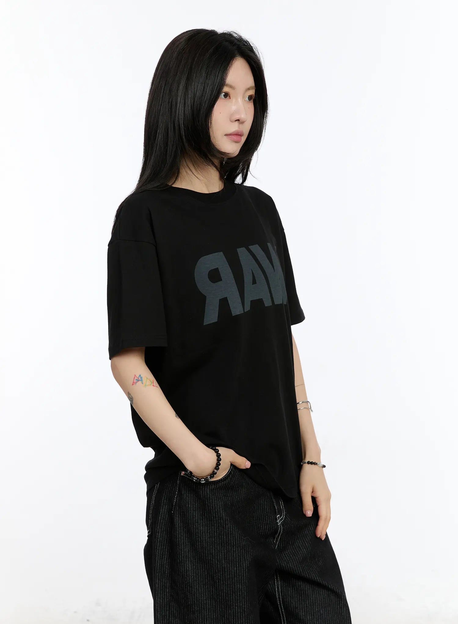 oversized-lettering-t-shirt-ca506 / Black