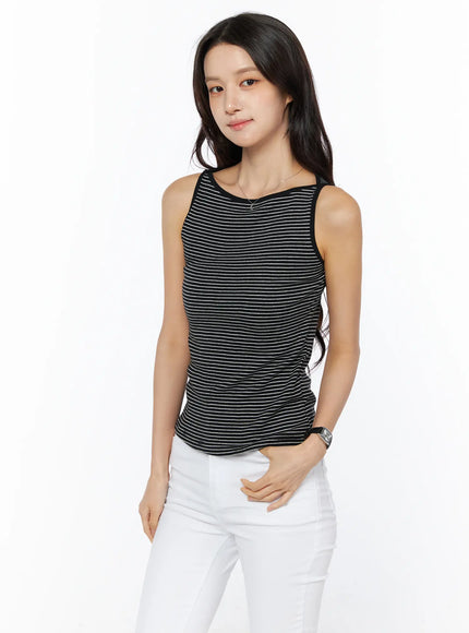 striped-boat-neck-tank-top-cu522 / Black