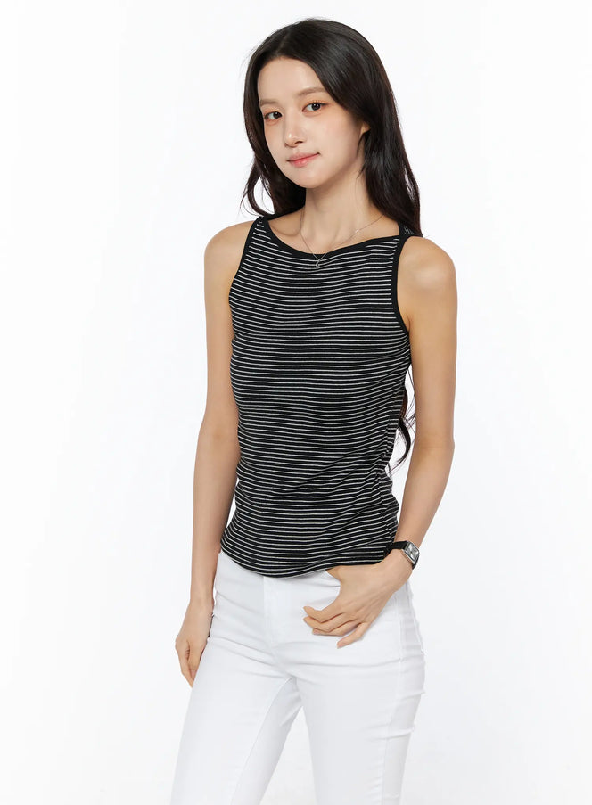 striped-boat-neck-tank-top-cu522 / Black