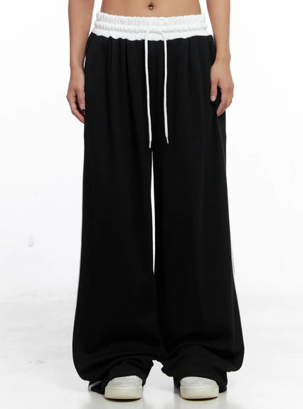 striped-contrast-wide-leg-sweatpants-cs524 / Black