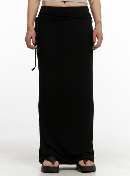 string-solid-maxi-skirt-cy430 / Black