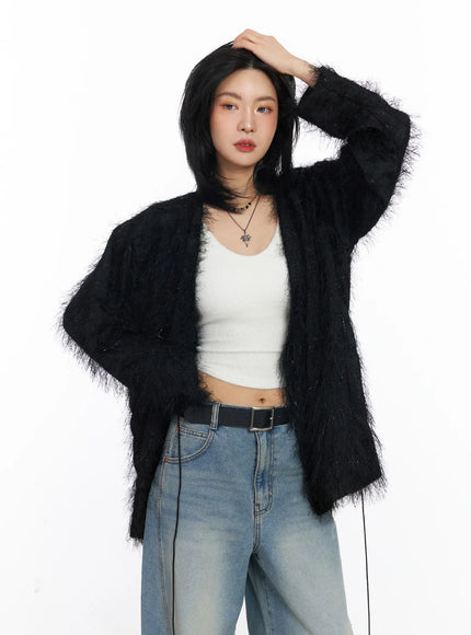 oversized-fuzzy-knit-cardigan-cj523 / Black