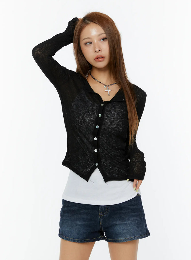 lightweight-button-up-cardigan-cy520 / Black