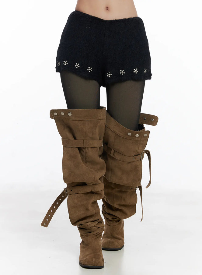 Studded Textured Shorts CJ514 in Black, size S/M