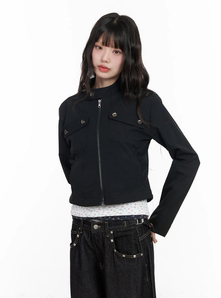 ruched-pocked-zip-up-jacket-cm526 / Black