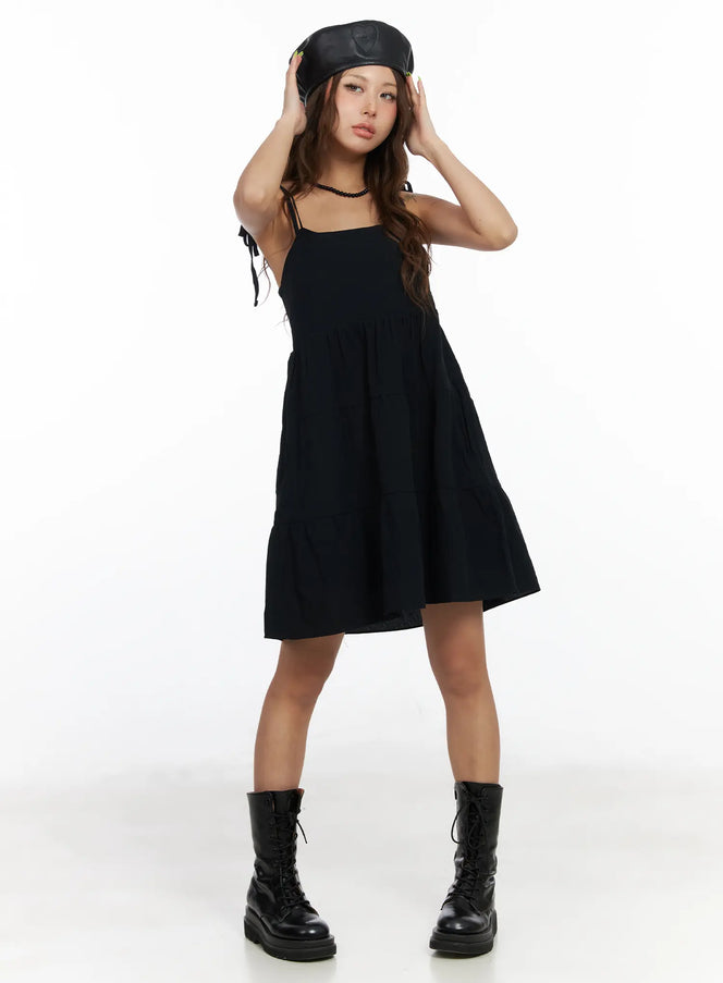 sleeveless-ruffle-babydoll-dress-cf513 / Black