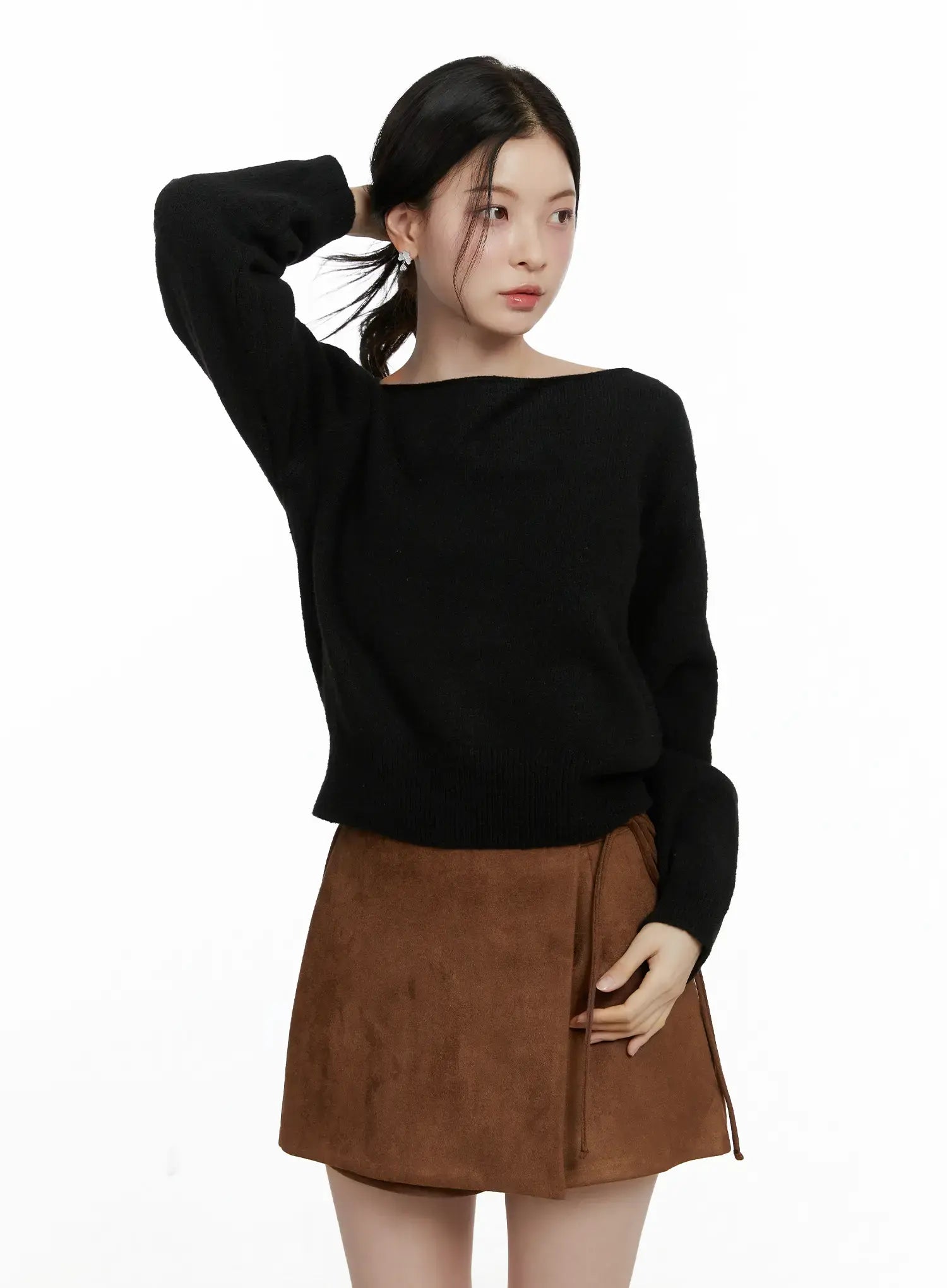 elegant-boat-neck-knit-sweater-f502 / Black