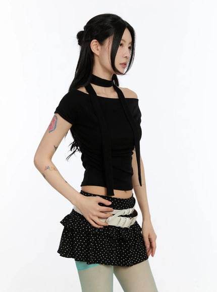 two-way-tie-shirring-top-ca508 / Black