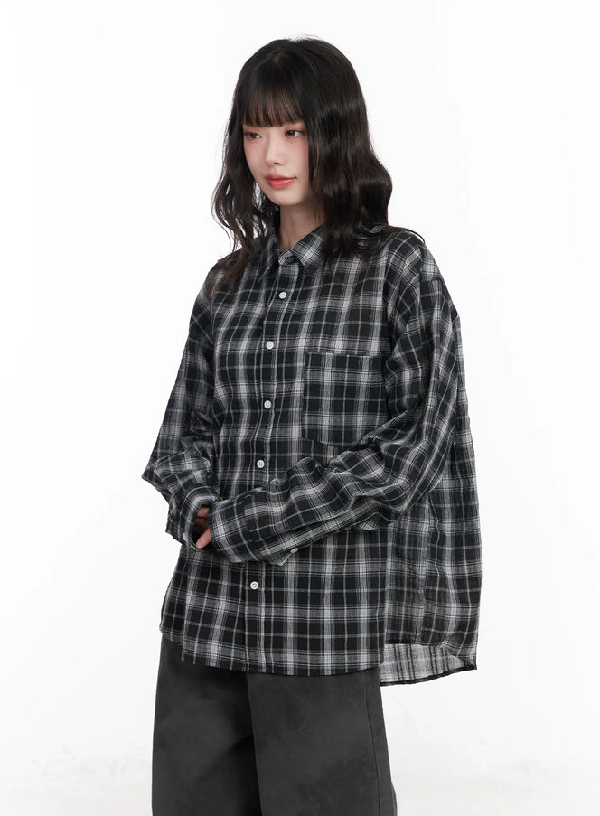 casual-plaid-button-up-shirt-cm526 / Black