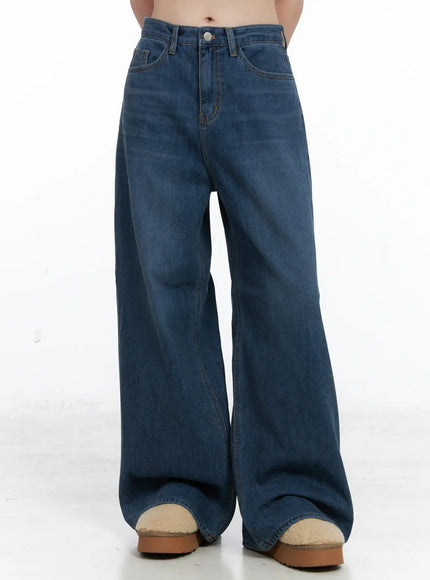 elod-velvet-fleece-wide-leg-jeans-cn519 / Blue