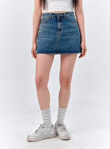 washed-denim-mini-skirt-oo316 / Blue