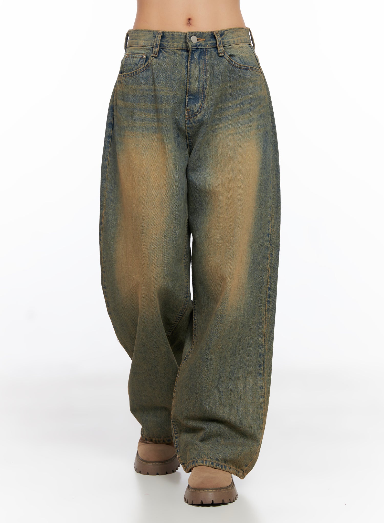 Miley Washed Balloon Baggy Jeans CO515 in Blue, size L