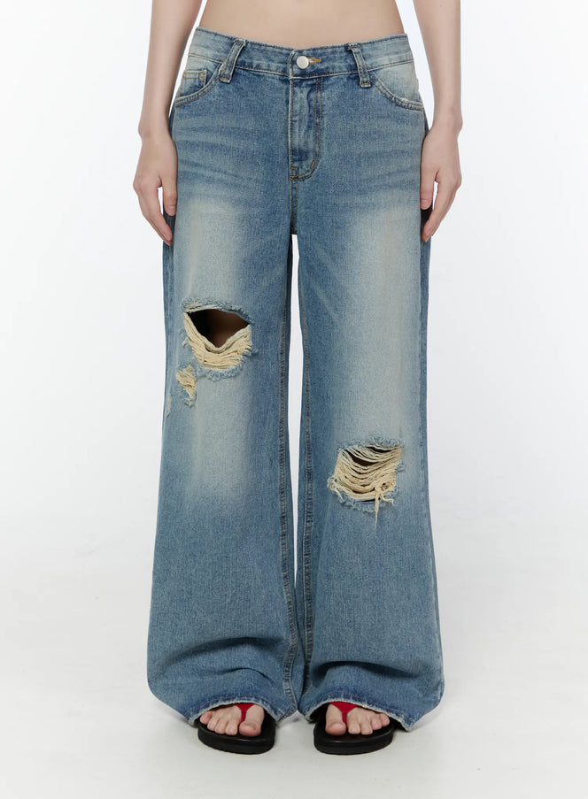 anouk-vintage-wash-ripped-straight-jeans-cu505 / Blue